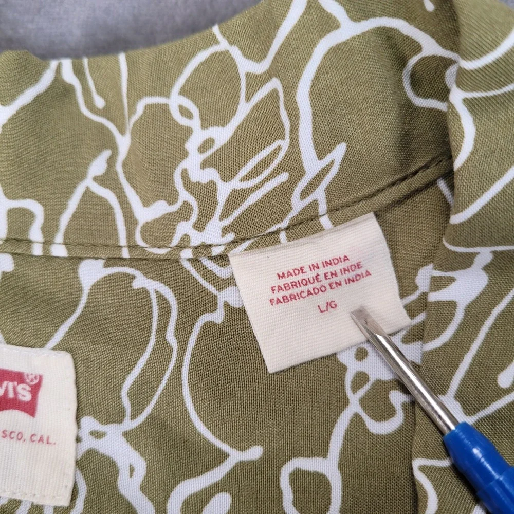 Levis‎ Mens Classic Camper Relaxed Fit Short Sleeve Shirt Olive Floral L NEW